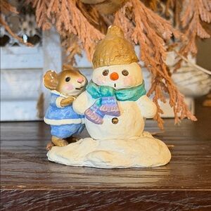 Wee Forest Folk original Charming Snowman and Mouse Figurine - Multicolor